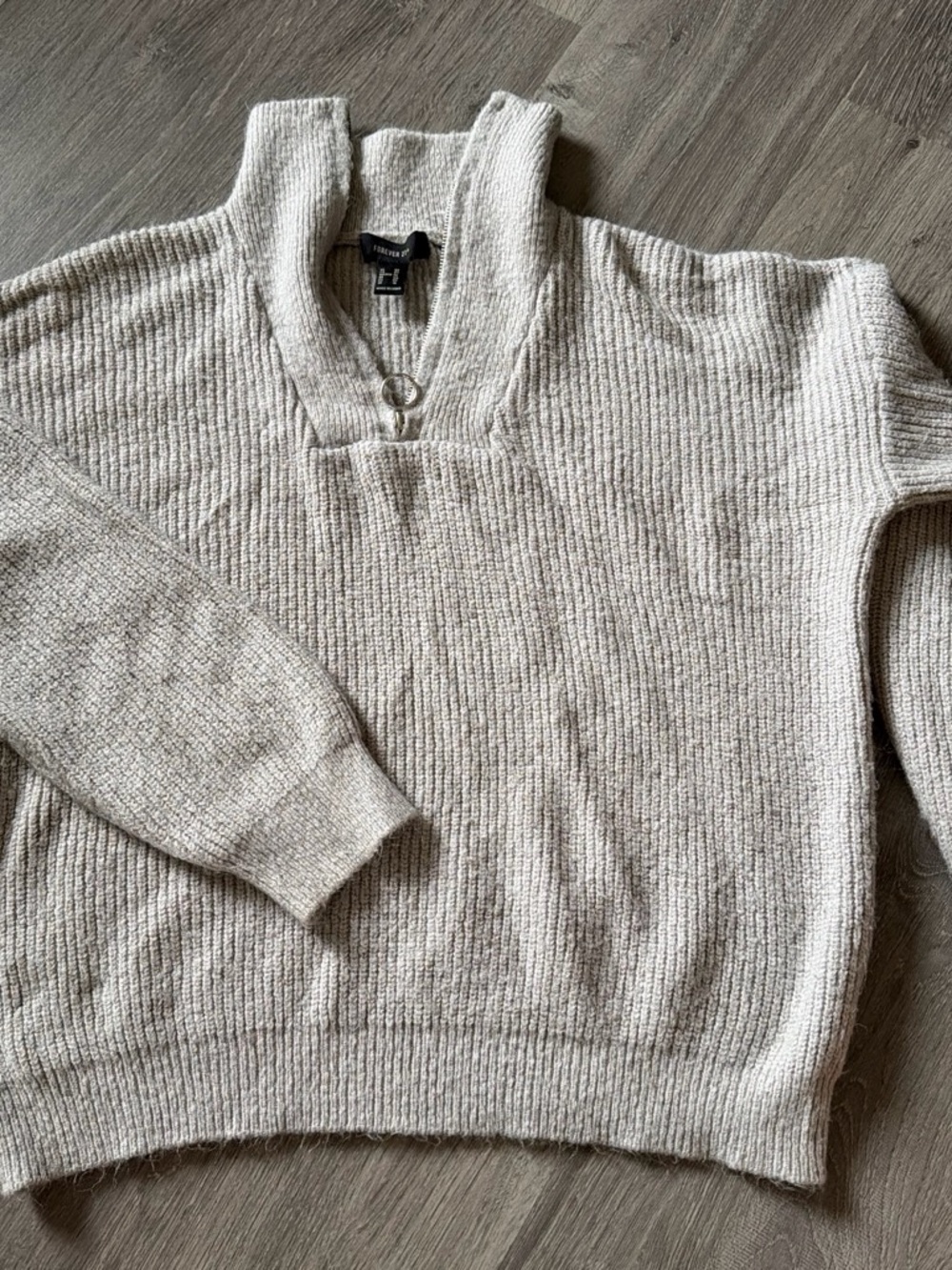 Forever 21 Men's V-Neck Shawl Collar Sweater in Light Oatmeal